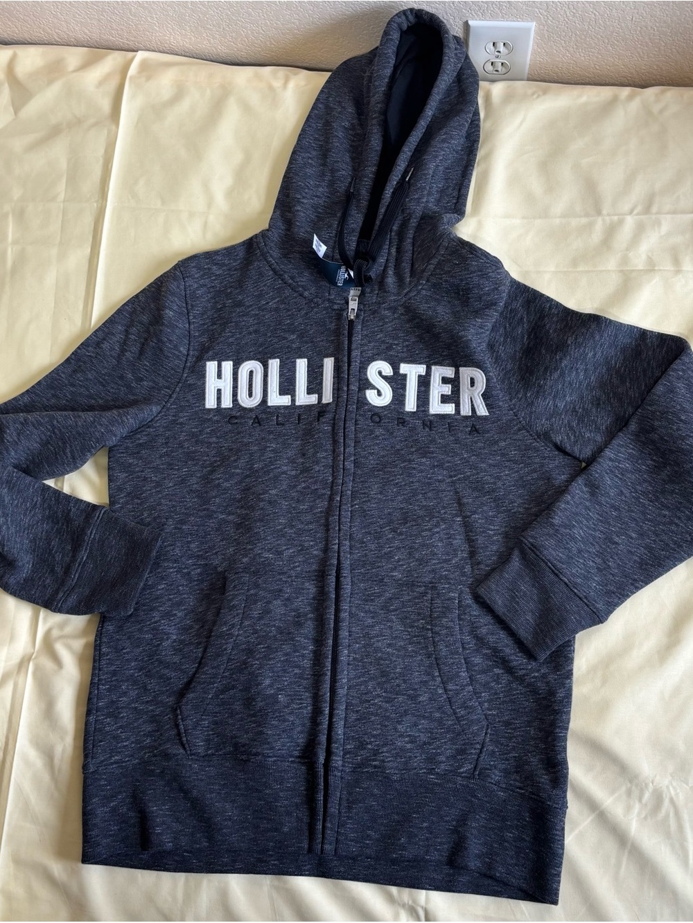Hollister Charcoal Heather Full-Zip Hoodie with White Logo